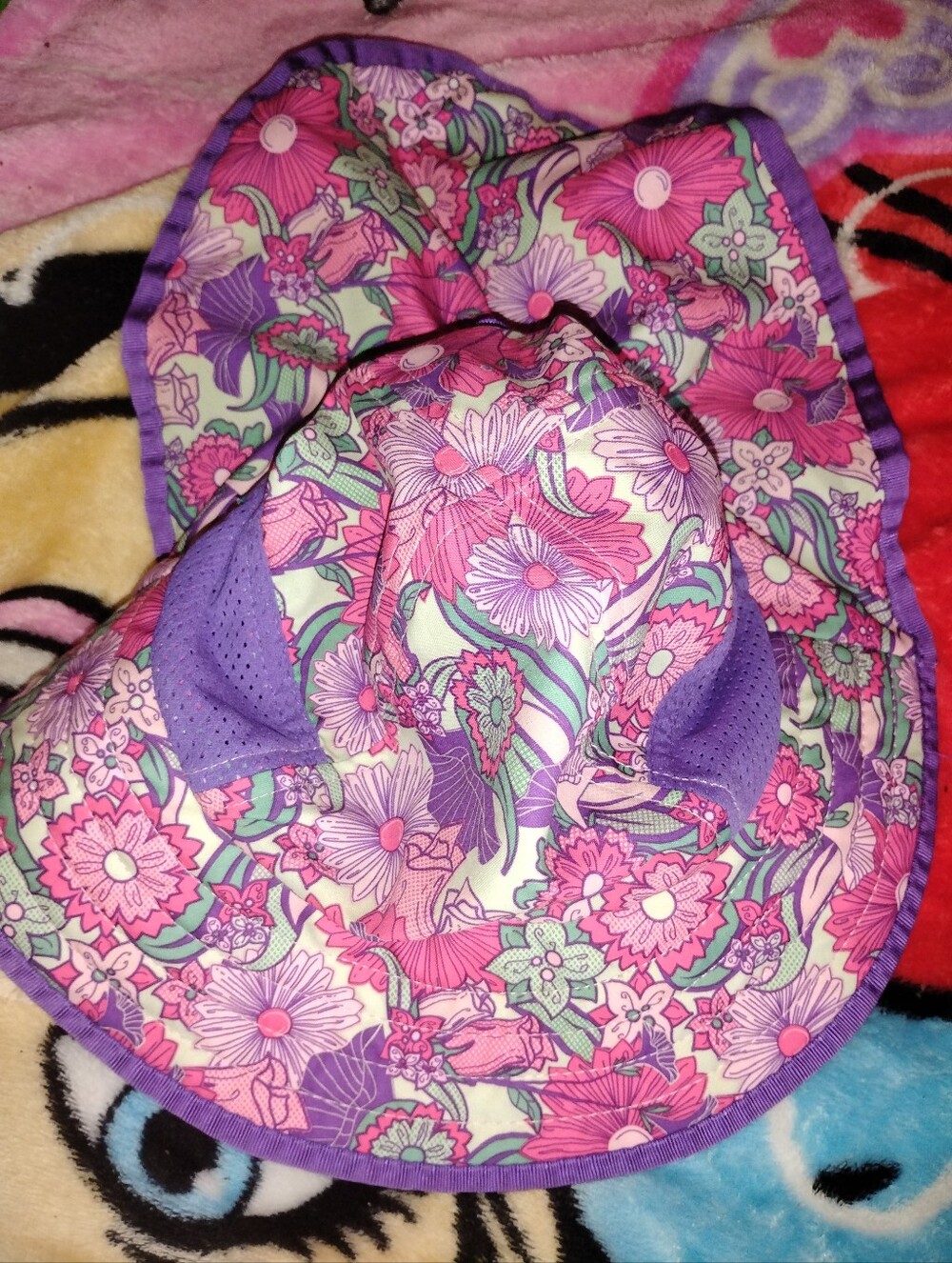 Girls' Floral Wide-Brim Sun Hat in Pink & Purple